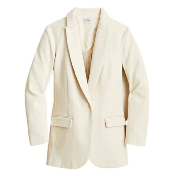 J. Crew Jackets & Blazers - NWT JCrew Alfie Blazer Jacket Womens 4 Tan Natural Denim Stripe Cotton BA437 NEW